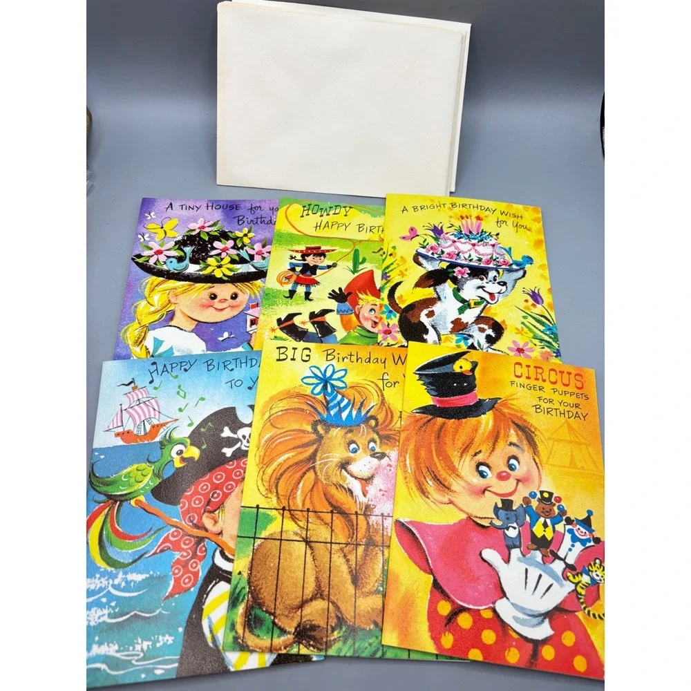 Vtg Sunshine Cards Kids Birthday Actjvity Set of 6 UNUSED with Envelopes